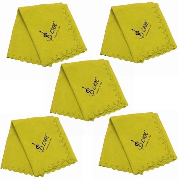 Set de 5 bucăți de cârpe de curățare 34 x 34 cm pentru saxofon, clarinet, trompetă, flaut, picolo, hoboj Țesătură din bumbac cu absorbție mare Accesorii universale galben