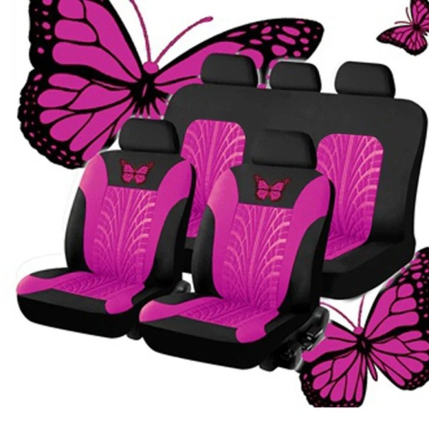 Set de 5 huse pentru scaun auto Design anvelope cu papion Huse de protecție pentru scaun auto Poliester Model elegant Întreținere ușoară Potrivire universală roz închis