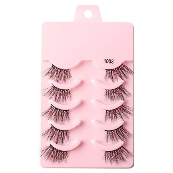 Set de 5 perechi de gene false Jumătate de gene false Kit de extensie de gene cu aspect natural pentru gene false Lipici pe 3 Set de 5 perechi de gene false Jumătate de gene false Kit de extensie de gene cu aspect natural pentru gene false Lipici pe 3