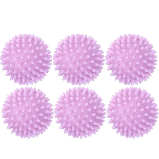 Set de 6 bile pentru uscător de 6 cm Bile reutilizabile cu țepi pentru înmuierea rufelor Economie de energie Alternativă ecologică la balsamul de rufe violet