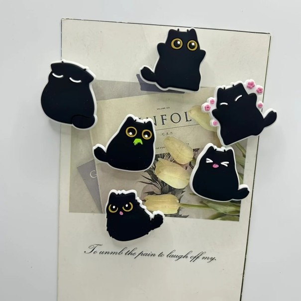 Set de 6 bucăți magneți pisici negre animate cca 3 cm plastic colorat magneți 3D pentru frigider decorare suport note 1