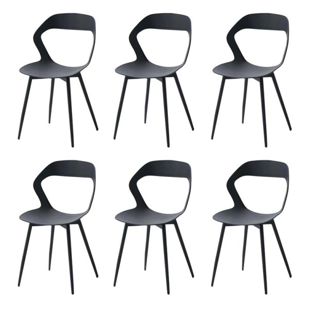 Set de 6 scaune de dining cu carcasă modelată și decupaj în spătar 83 x 43,5 x 43 cm Scaun din plastic și cadru metalic Pentru dining negru