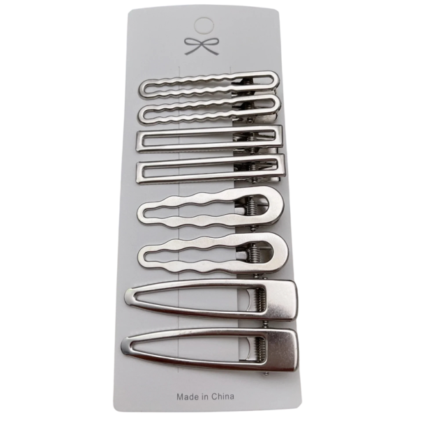 Set de 8 bucăți agrafe metalice pentru păr Agrafe argintii Ondulate Drepte Rectangulare Ovale Clipsuri pentru breton și păr lateral Accesorii 1