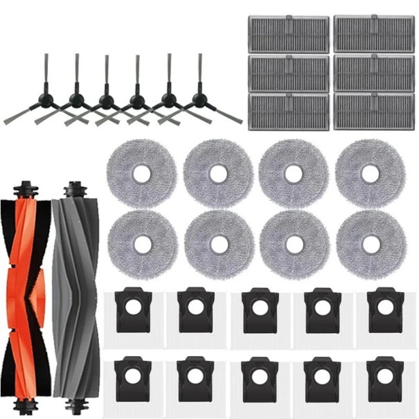 Set de accesorii pentru aspirator robotic 32 buc 2 perii principale 8 discuri de mop 6 filtre 10 saci 6 perii de curățare Piese de schimb pentru întreținere 1