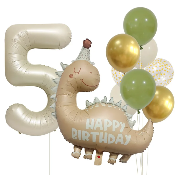 Set de baloane pentru aniversări 12 buc Baloane cu numărul 80 cm Baloane dinosaur 77 x 80 cm Baloane din latex Panglică Pai pentru umflare 5