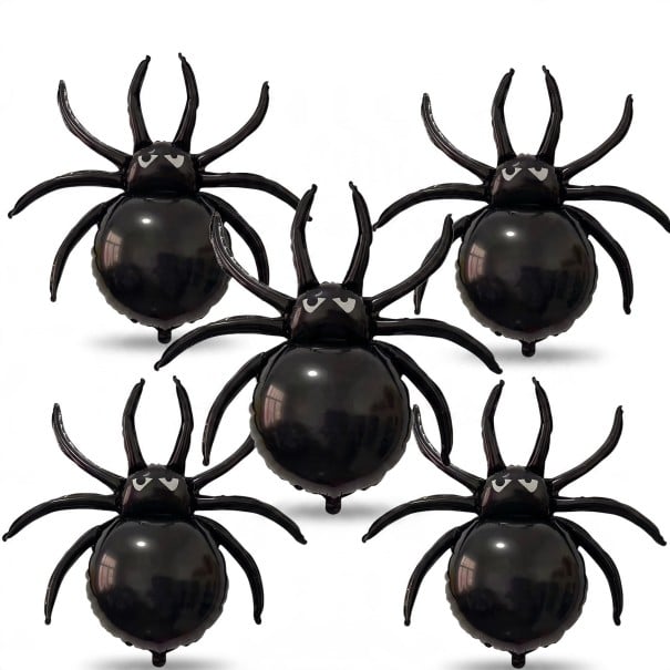 Set de baloane umflate în formă de păianjen 5 buc Halloweenskă decorare 78 x 82 cm Baloane mari din folie Negre Decor pentru petrecerea de Halloween 1