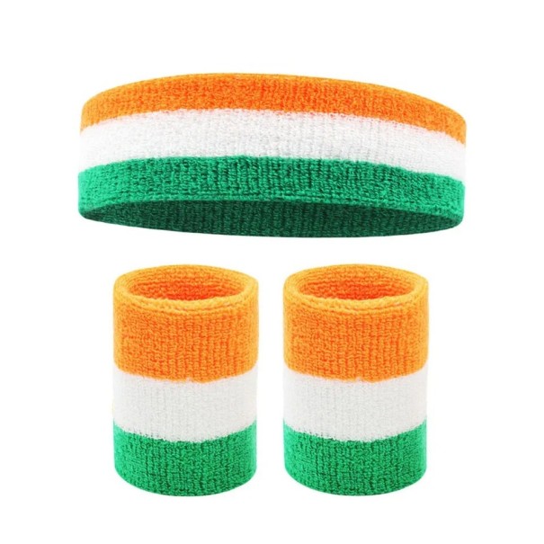 Set de bandă pentru cap și două brățări sport în culori strălucitoare. Material absorbant din bumbac pentru alergare, antrenament, ciclism și sporturi cu mingea. portocale