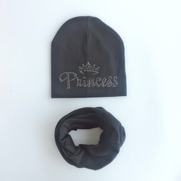 Set de bonnet et de tour de cou Princess noir 1-4 ans