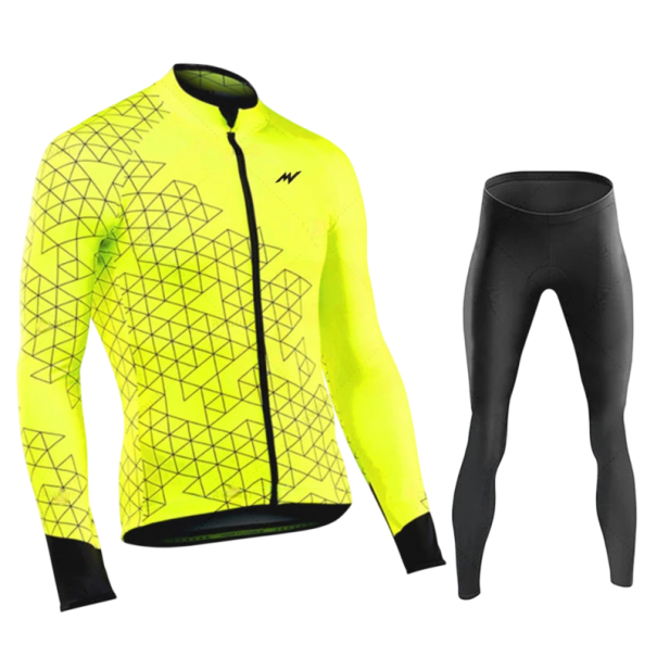 Set de ciclism pentru bărbați cu tricou cu mânecă lungă cu model geometric și pantaloni pentru ciclism și sport în vreme mai rece galben XL
