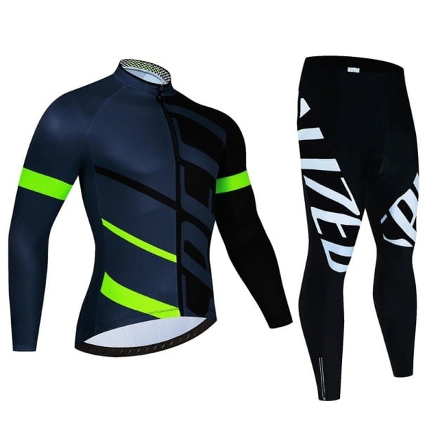 Set de ciclism pentru bărbați – tricou cu mânecă lungă și pantaloni, pentru ciclism, sport și activități recreative verde M
