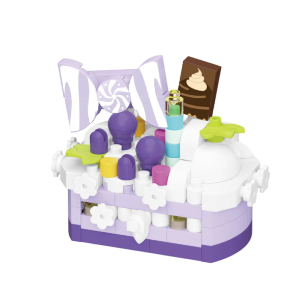 Set de construcție a desertului violet 5 x 3,5 x 4 cm 194 bucăți Micro 3D tort cu decorațiuni Blocuri mini particule pentru copii de la 8 ani și adulți creativi 1