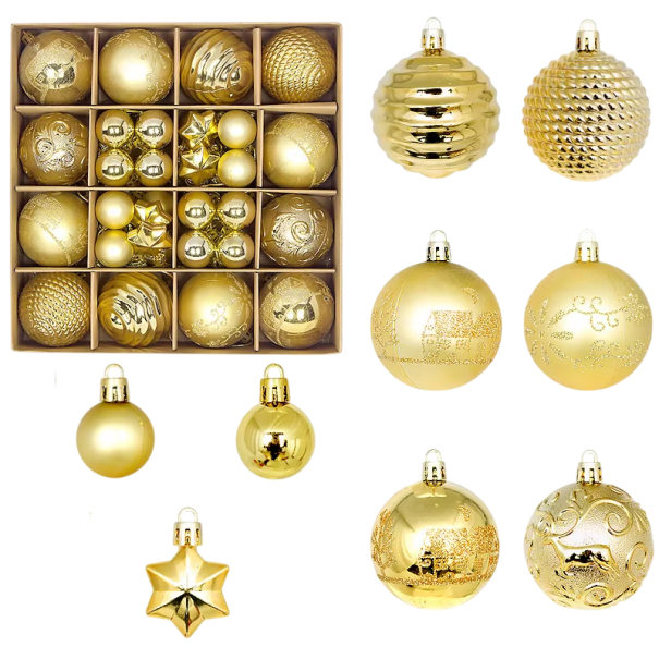 Set de Crăciun Aurie 44 buc 3 - 6 cm Bile și stele pentru brad Decoruri festive de diferite dimensiuni 1