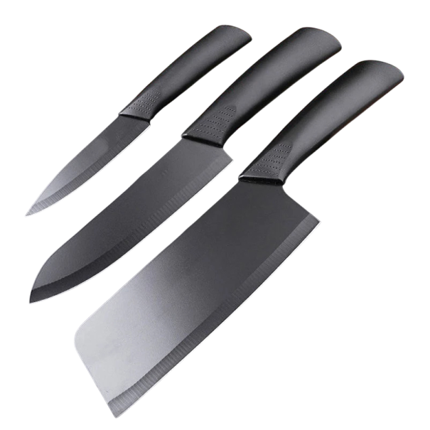 Set de cuțite de bucătărie din oțel inoxidabil, format din 3 piese, cu mâner negru antiderapant, cuțit pentru fructe și feliere, cuțite 1
