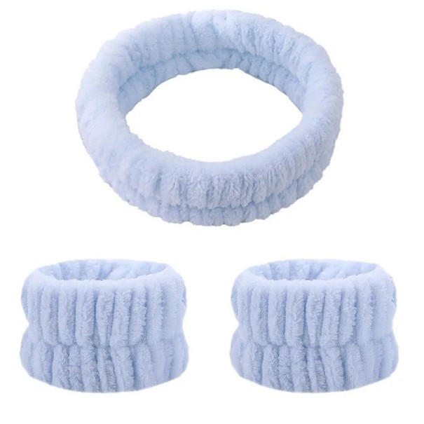 Set de diadema para mujer con muñequeras para evitar que el agua gotee por tus manos Muñequeras absorbentes con diadema para el cabello Muñequeras absorbentes de agua con diadema para evitar que el cabello caiga en tu cara azul