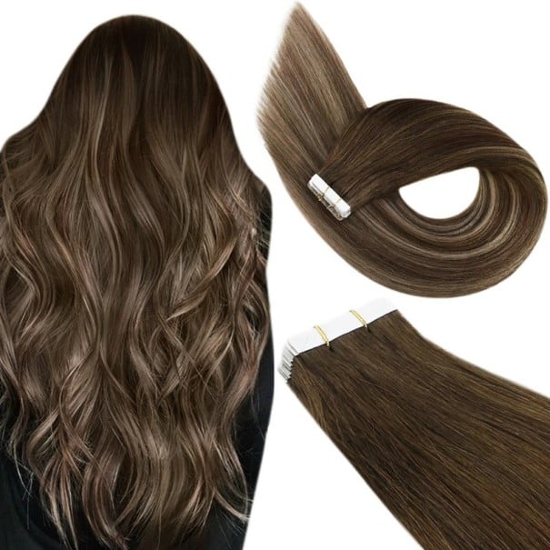 Set de extensii de păr tape in 20 buc 60 cm păr uman natural cu bandă adezivă pentru coafură 17