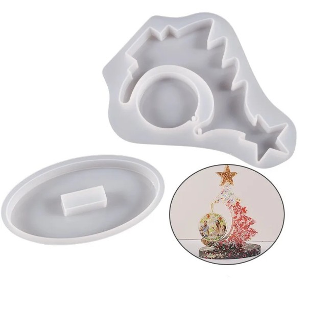Set de forme din silicon pentru realizarea decorațiunilor de Crăciun Copac cu stea și suport Formă pentru turnare rășină epoxidică 1
