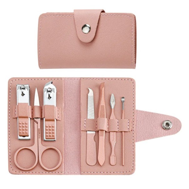 Set de manicura y pedicura Herramientas multifuncionales para uñas de manos y pies Alicates, lima, cuchara para oídos, tijeras, pinzas Set de viaje en estuche de cuero 7 piezas 1