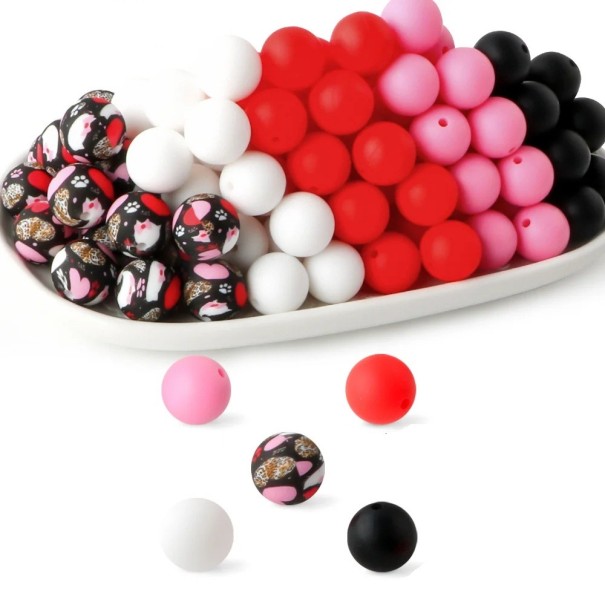 Set de mărgele din silicon 15 x 15 mm Mărgele rotunde 20 buc în negru, alb, roșu și roz 5 culori câte 4 bucăți Material creativ pentru fabricarea brățărilor, colierelor și decorațiunilor 1