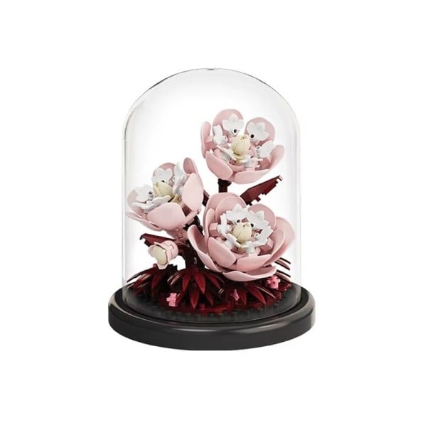 Set de micro construcție de lux cu bujori 85 x 85 x 106 mm 168 buc Model floral în ghiveci în cutie transparentă Decorațiune elegantă și cadou creativ 1