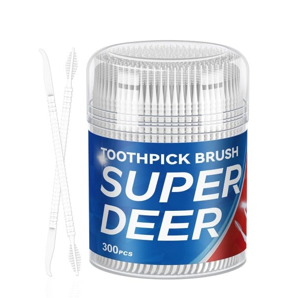 Set de periuțe dentare 2 în 1 cu perie și cârlig 300 buc periuțe interdentare din plastic în cutie albă ajutător igienic 1