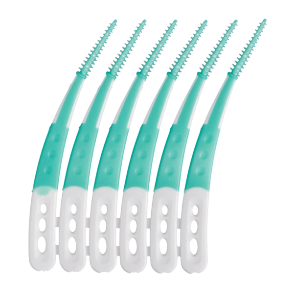 Set de periuțe interdentare 12 bucăți lungime 65 mm diametru cca 0,8–2 mm colorate pentru curățarea spațiilor interdentare verde