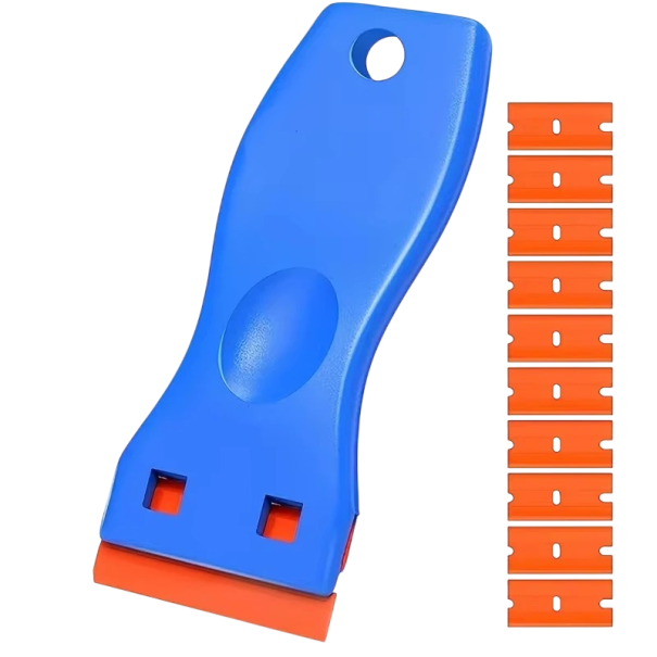 Set de raclete pentru geamuri auto cu lame interschimbabile 10 bucăți plastic albastru cu lame portocalii pentru îndepărtarea murdăriei de pe feronerie