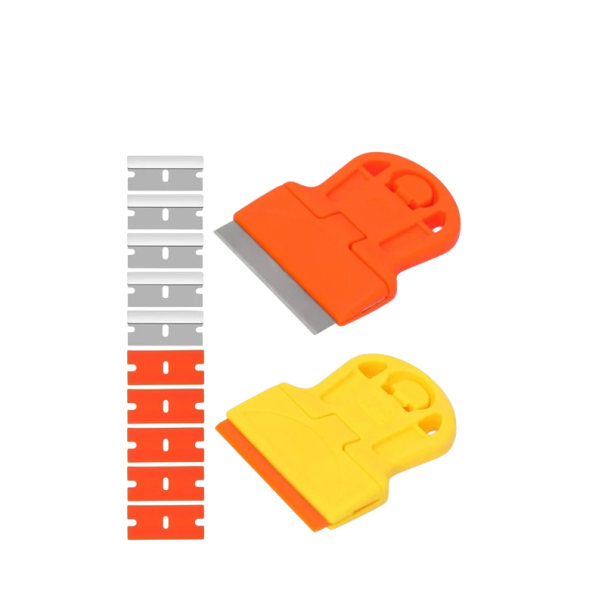 Set de raclete pentru geamuri auto cu lame interschimbabile 12 bucăți plastic galben și portocaliu cu lamă metalică pentru curățarea feroneriilor