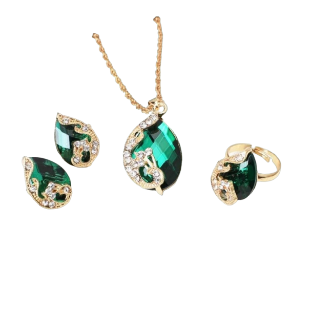 Set de regalo para mujer collar, pendientes y anillo V184 verde