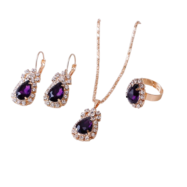 Set de regalo para mujer collar, pendientes y anillo V188 morado