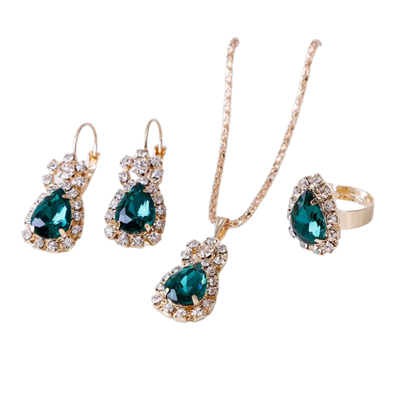 Set de regalo para mujer collar, pendientes y anillo V188 verde