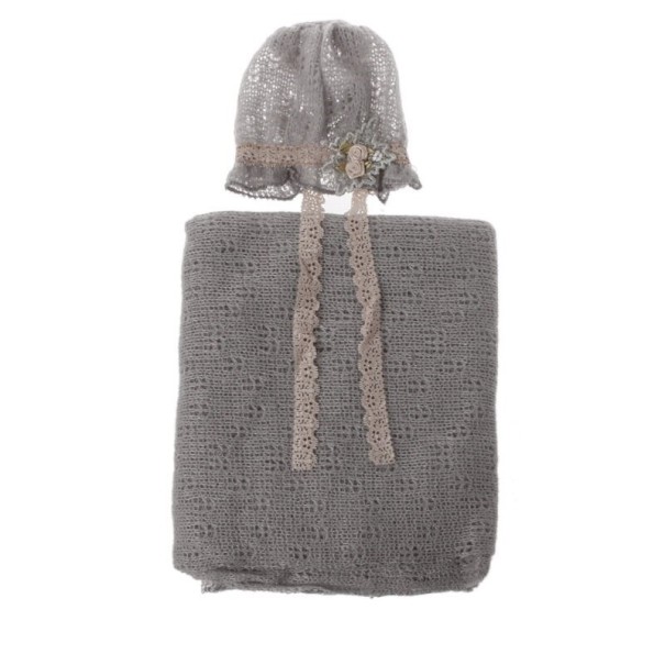 Set de sesión de fotos infantil: gorro y bufanda gris
