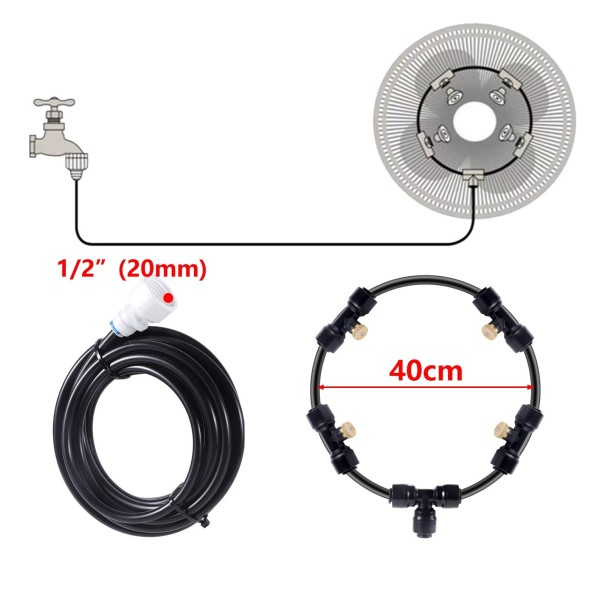Set de sistem de răcire prin ceață cu 4 duze și furtun de 3 m din plastic și bronz cu filet interior de 1/2 inch pentru răcirea exterioară negru