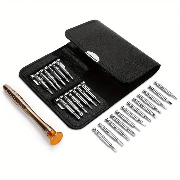 Set de șurubelnițe de precizie în carcasă de piele 24 de biți + mâner din aluminiu Unelte compacte pentru repararea ceasurilor și a electronicelor fine 1