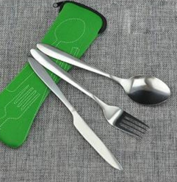 Set de tacâmuri din oțel inoxidabil - 3 buc + carcasă verde