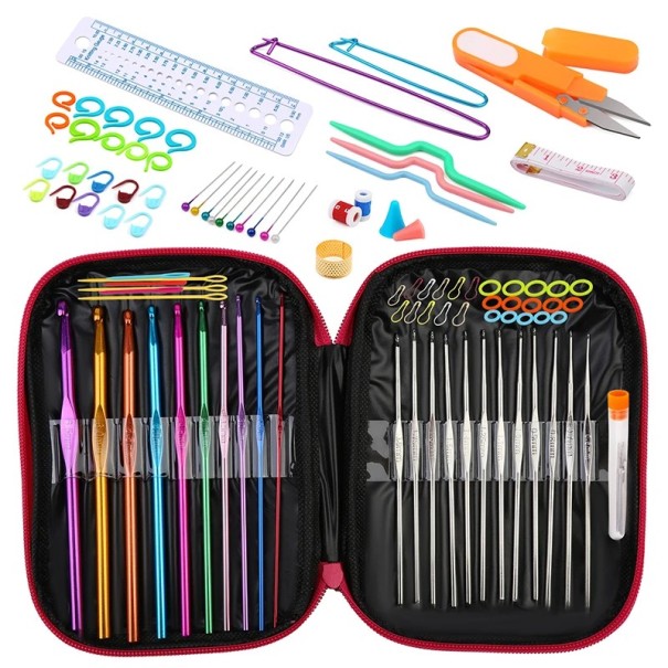 Set de tricotat și croșetat cu geantă Ace metalice și din aluminiu Markere Foarfeci Riglă Accesorii de cusut și țesut DIY 1