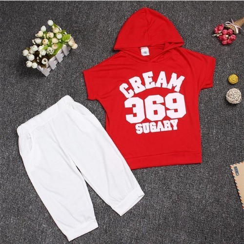 Set de vară pentru copii - tricou și pantaloni - roșu-alb 2