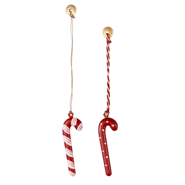 Set decorativ 2 bucăți de decorațiuni metalice de Crăciun în formă de bastonaș de zahăr Piese decorative suspendate pictate manual pentru brad și cadouri 1