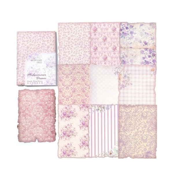 Set dekorativem Farbpapiers 30 Stück 110x160 mm Zarte Muster von Blumen und Ornamenten für Bastelarbeiten und zur Verschönerung von Wohnaccessoires lila