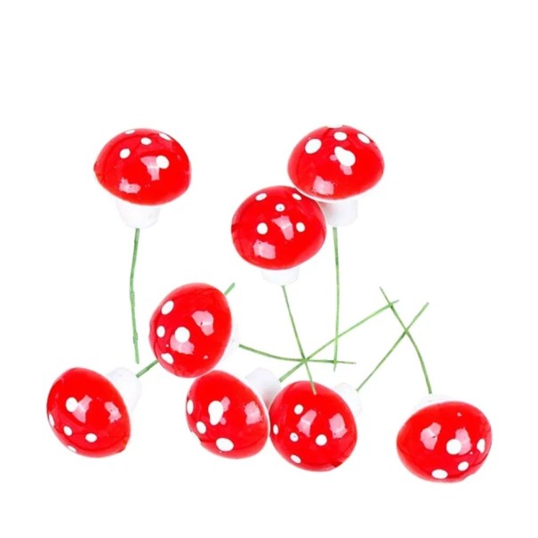 Set di 10 mini funghi rossi Decorazioni in plastica per diorami paesaggi in miniatura figure decorazioni per boschi 1