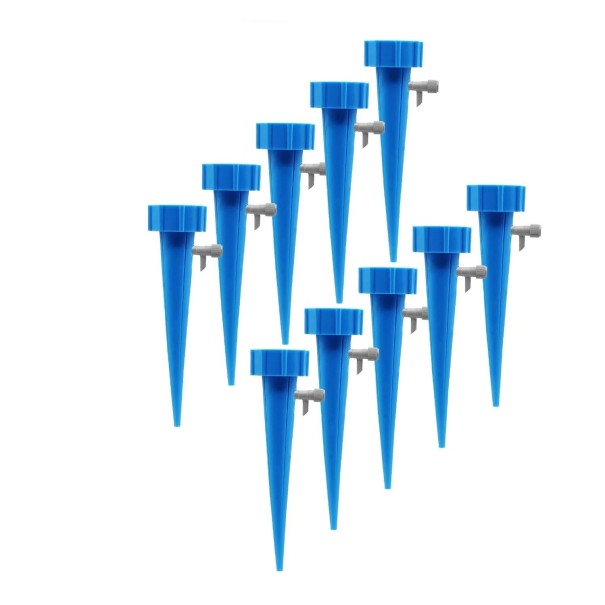 Set di 10 pezzi di punte autoirriganti per fiori Punte di irrigazione colorate per bottiglie PET con regolazione del flusso blu
