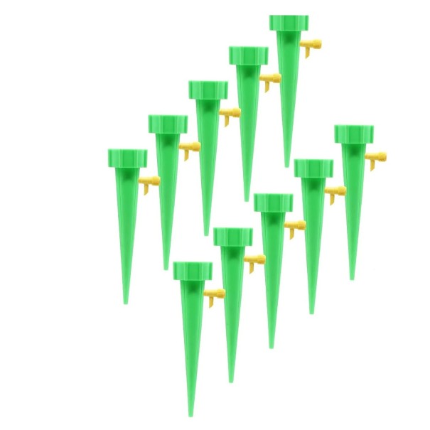 Set di 10 pezzi di punte autoirriganti per fiori Punte di irrigazione colorate per bottiglie PET con regolazione del flusso verde