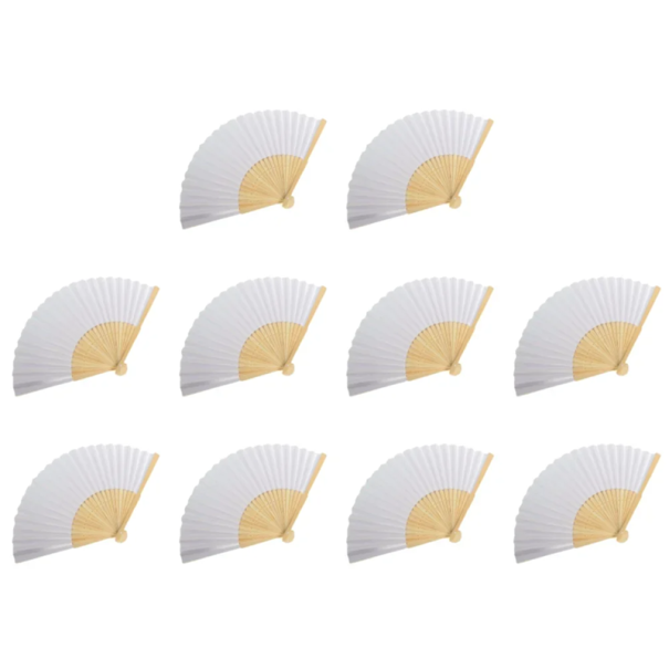 Set di 10 ventagli bianchi in bambù 21 x 38 cm Decorazione naturale Ventaglio regolabile a mano Accessori per matrimoni per tavoli e fotografie 1