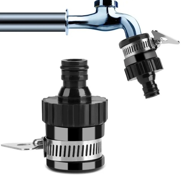 Set di 2 adattatori universali per rubinetto Raccordo rapido per tubo da giardino Attacco in plastica con fascetta metallica Per lavaggio auto e irrigazione 1