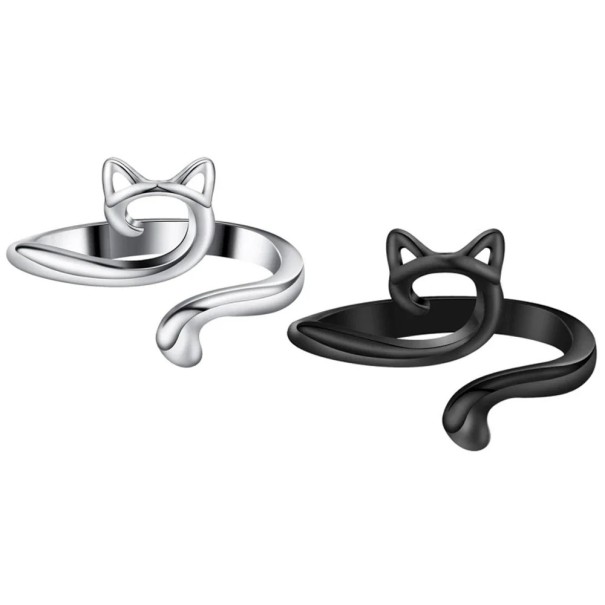 Set di 2 anelli per uncinetto a forma di gatto 2x1,3 cm Supporto regolabile per filo Ditale per cucire e lavorare a maglia 1