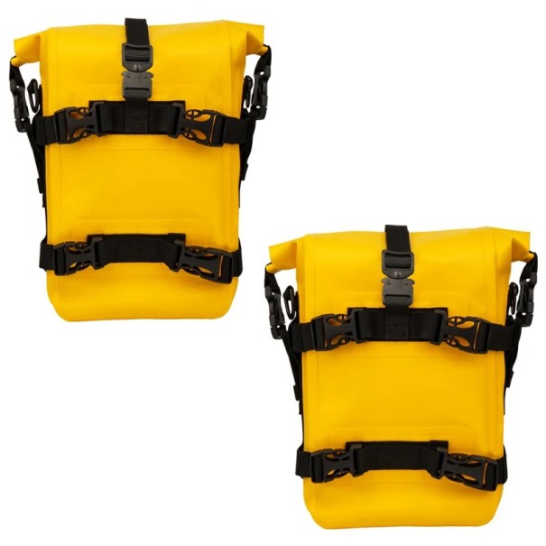 Set di 2 borse da moto per paraurti 5–8L Borse laterali impermeabili per telaio in PVC 500D con teflon Resistente all'abrasione e allo sporco giallo