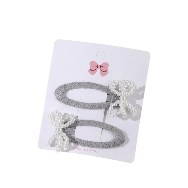 Set di 2 fermagli per capelli per bambini con farfalla di perline Fermagli decorativi Accessori per capelli carini Acconciature per ragazze Stile elegante Design delicato in perle grigio