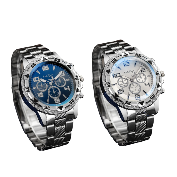 Set di 2 orologi da uomo al quarzo con cinturino in acciaio Cassa 45 mm Misurazione precisa Design moderno Resistente all'uso quotidiano argento