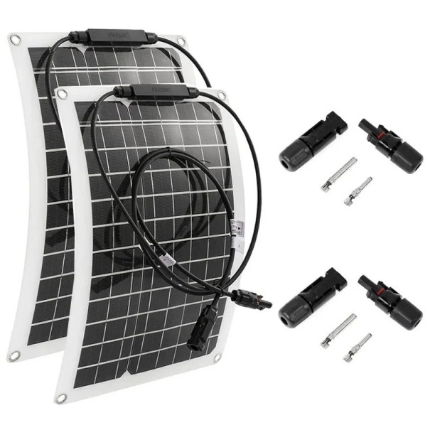 Set di 2 pannelli solari flessibili 30W–600W 12V 38x28 cm Caricabatterie Dual USB con regolatore 10A–100A Powerbank per auto barca telefono 1