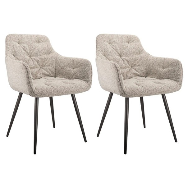 Set di 2 sedie da pranzo con braccioli e rivestimento trapuntato Altezza 85 cm e seduta 47 x 44 cm Boucle e metallo Beige Per la sala da pranzo 1