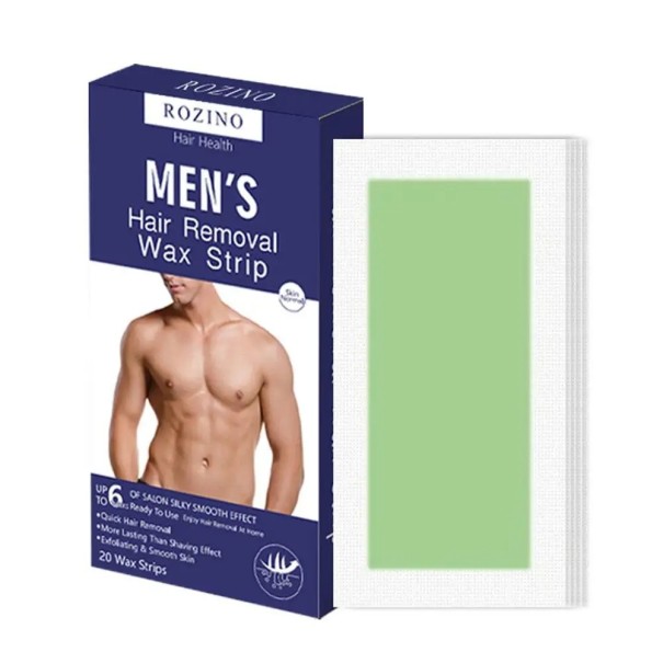 Set di 20 strisce di cera per la rimozione dei peli per uomini Carta cerata fredda doppia faccia Depilazione indolore Corpo Viso Non irritante Senza odore 1